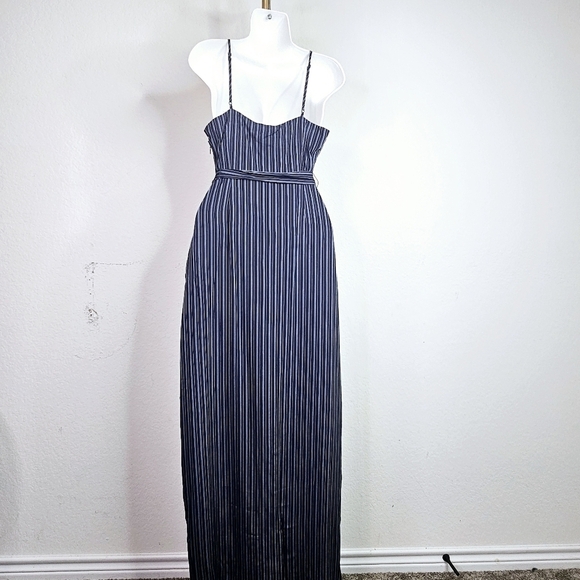 New PAIGE Regina Stripe Maxi Wrap Dress in Rich Navy Small - Picture 7 of 8